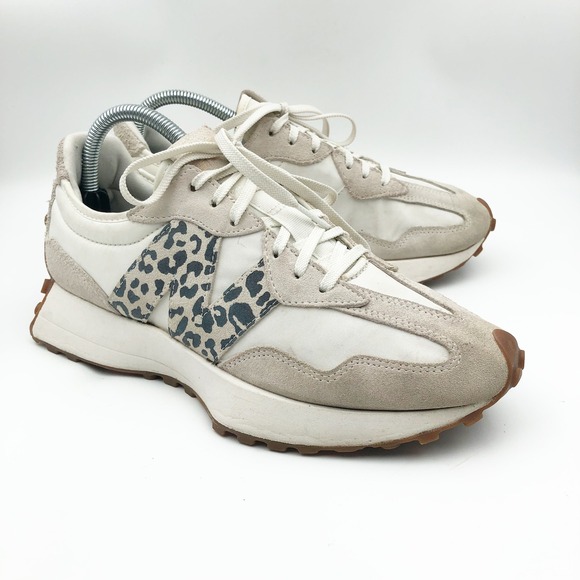 New Balance Shoes - New Balance Shoes Womens 9 327 Moonbeam Leopard Sneakers White Tan Trainers